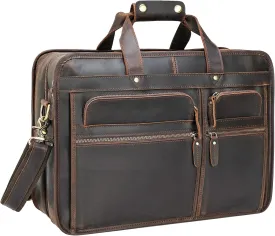 Polare 17'' Full Grain Leather Briefcase Laptop Attache Case Messenger Bag for Men Fits 15.6'' Laptop