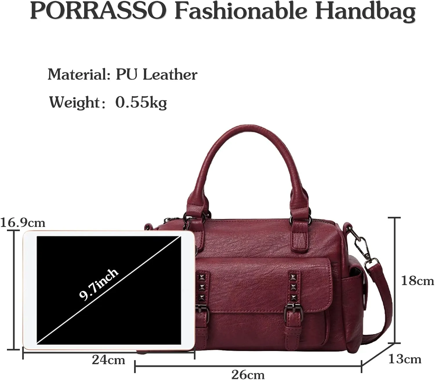 PORRASSO Retro Handbag Women Crossbody Bag Ladies Shoulder Bag with Pendant Satchel