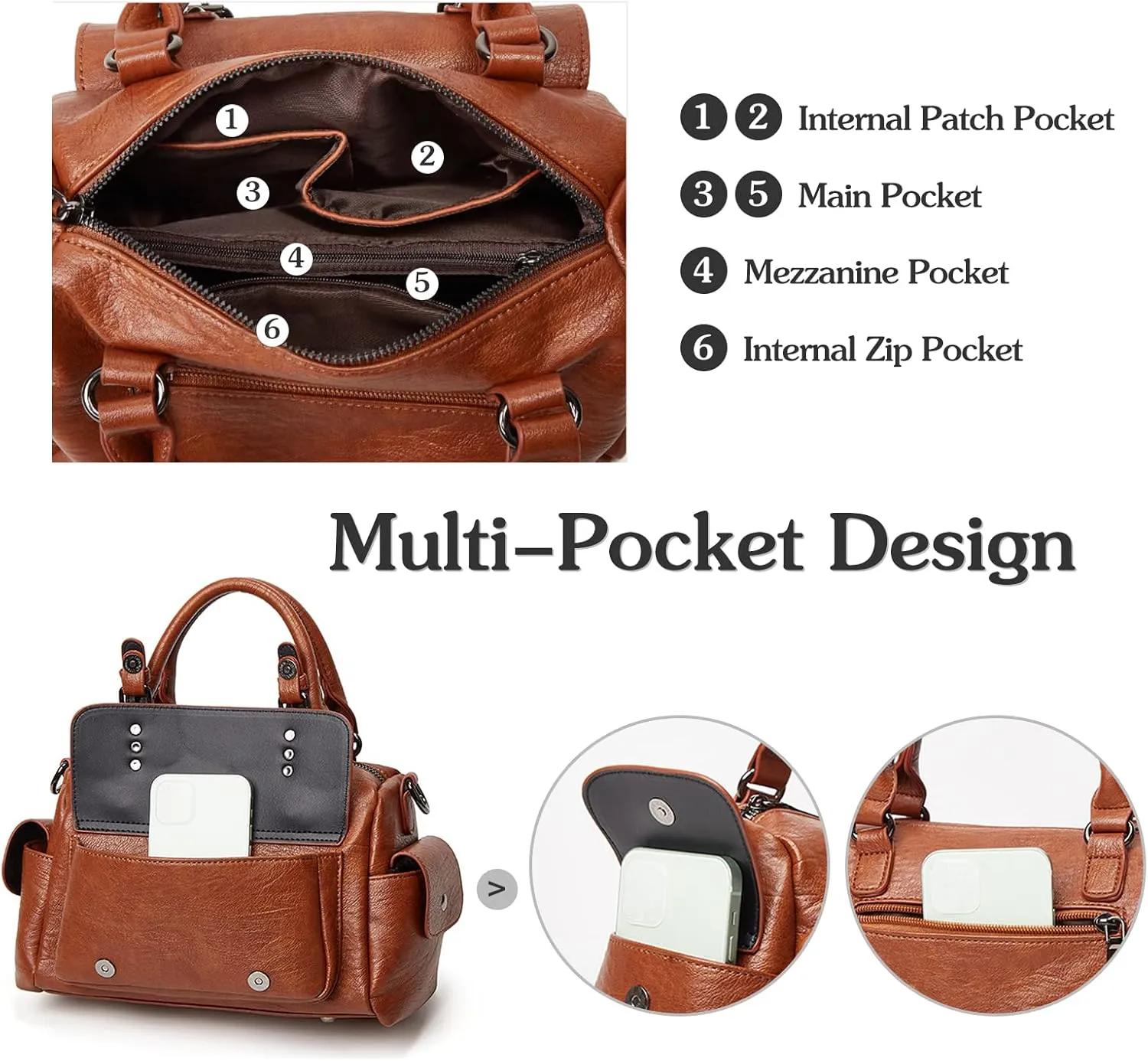 PORRASSO Retro Handbag Women Crossbody Bag Ladies Shoulder Bag with Pendant Satchel