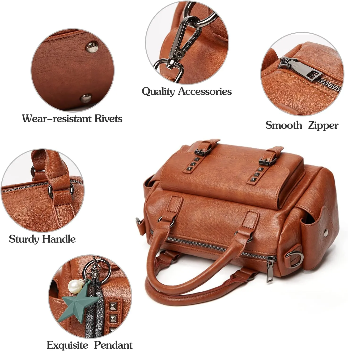 PORRASSO Retro Handbag Women Crossbody Bag Ladies Shoulder Bag with Pendant Satchel