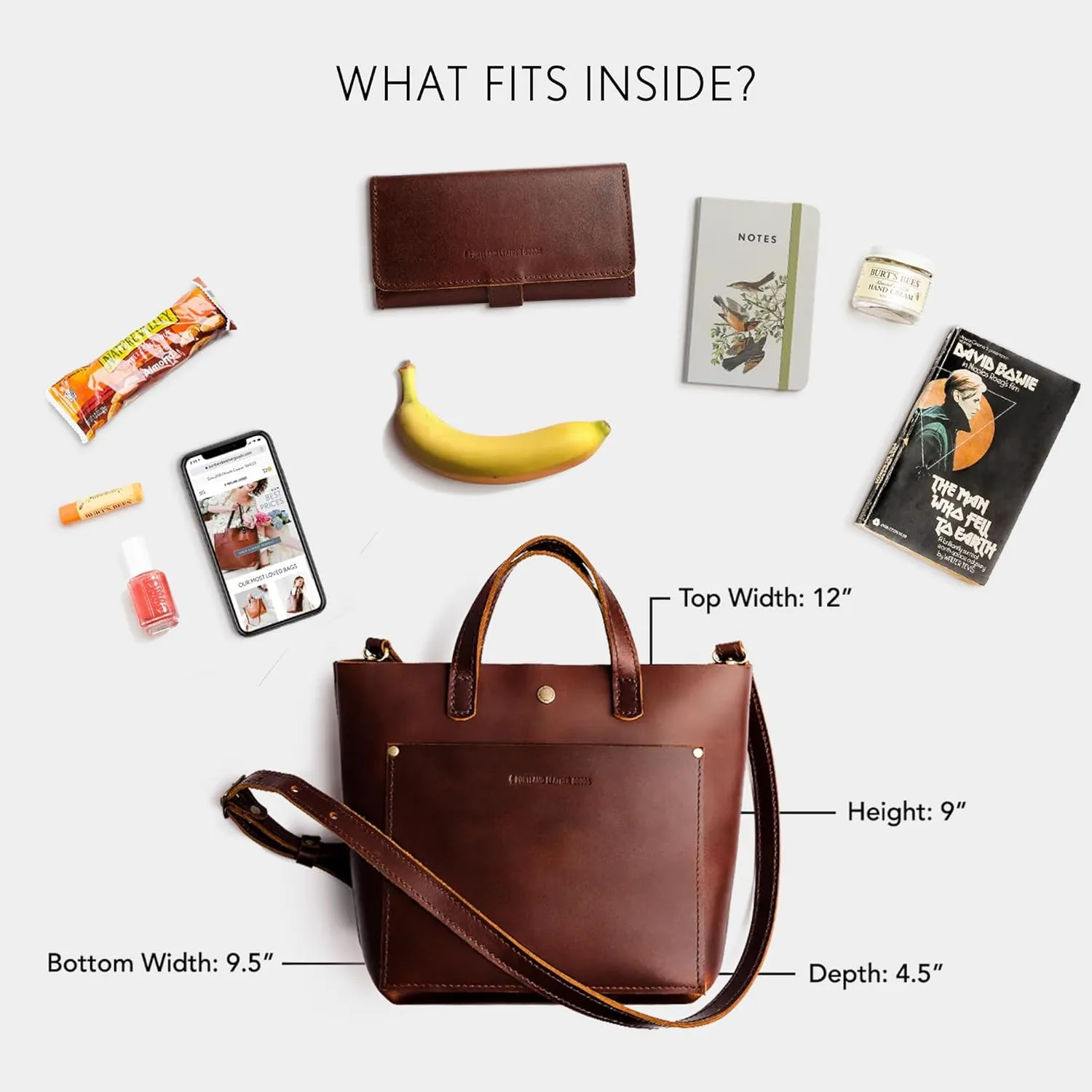 Portland Leather Goods Mini Snap Crossbody Tote Bag for Women  Handmade, Snap Closure, Durable & Unlined  Outside Pocket