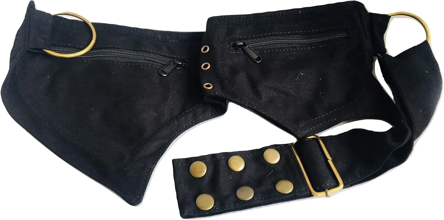 Practical Fannypack Cotton Waistbag packs Travel Utility Running Belt Black fashion Gift for Men Women Money Bag Sports Bum bag Workout Travelling (Style-03, Black)