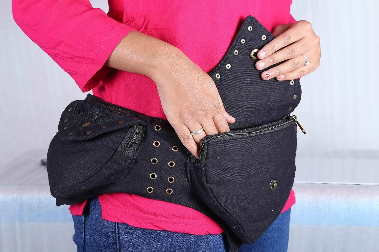 Practical Fannypack Cotton Waistbag packs Travel Utility Running Belt Black fashion Gift for Men Women Money Bag Sports Bum bag Workout Travelling (Style-03, Black)