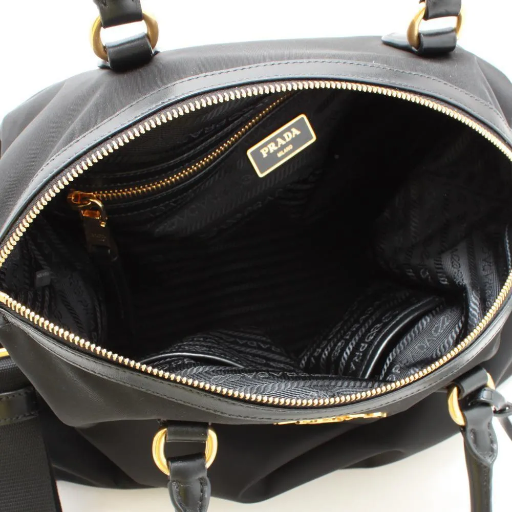 Prada Black Tessuto Nylon Calf Leather Trim Satchel Tote Bag 1BC060