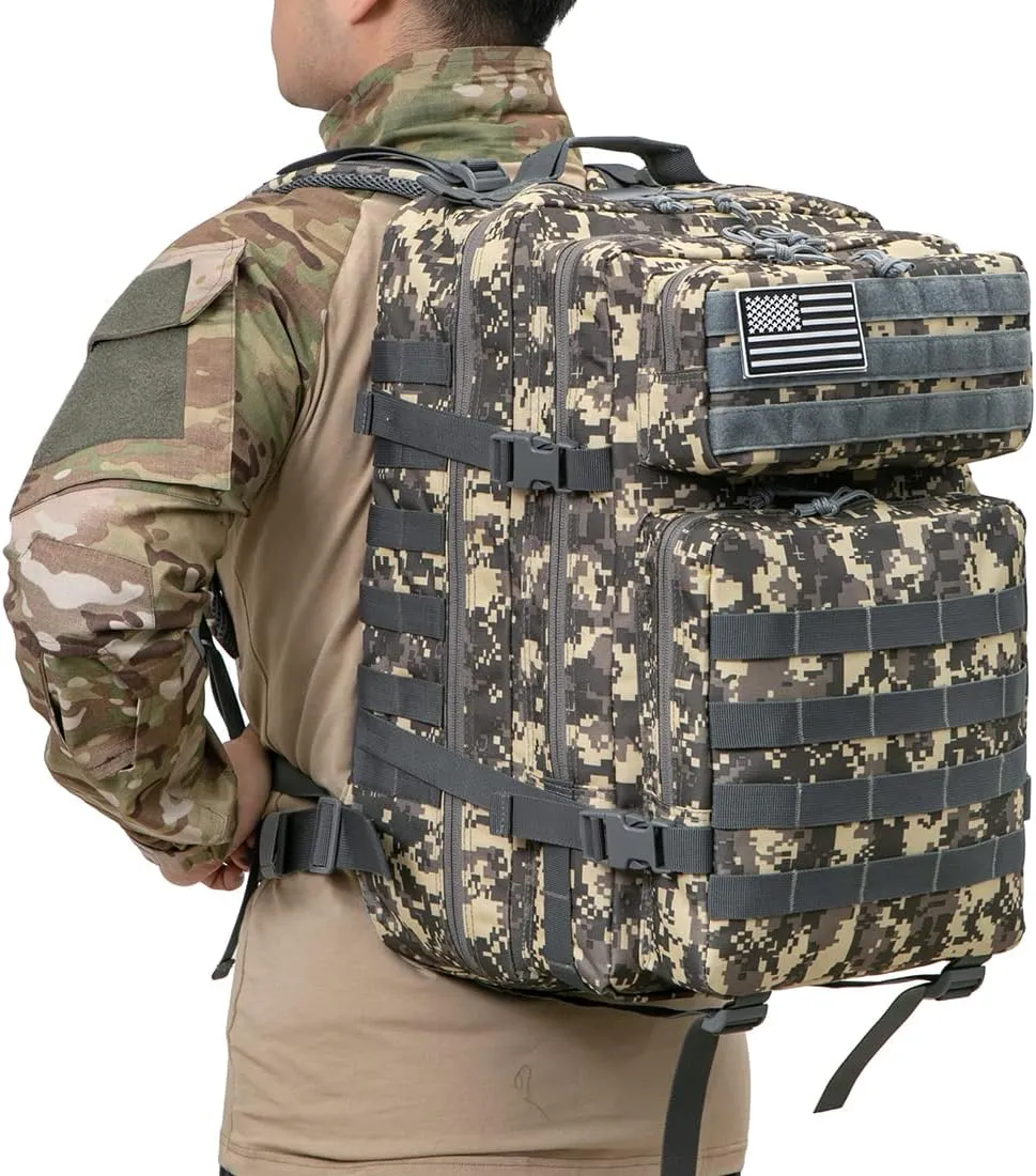 QT&QY 45L Military Tactical Backpacks Molle Army Assault Pack 3 Day Bug Out Bag Hiking Treeking Rucksack