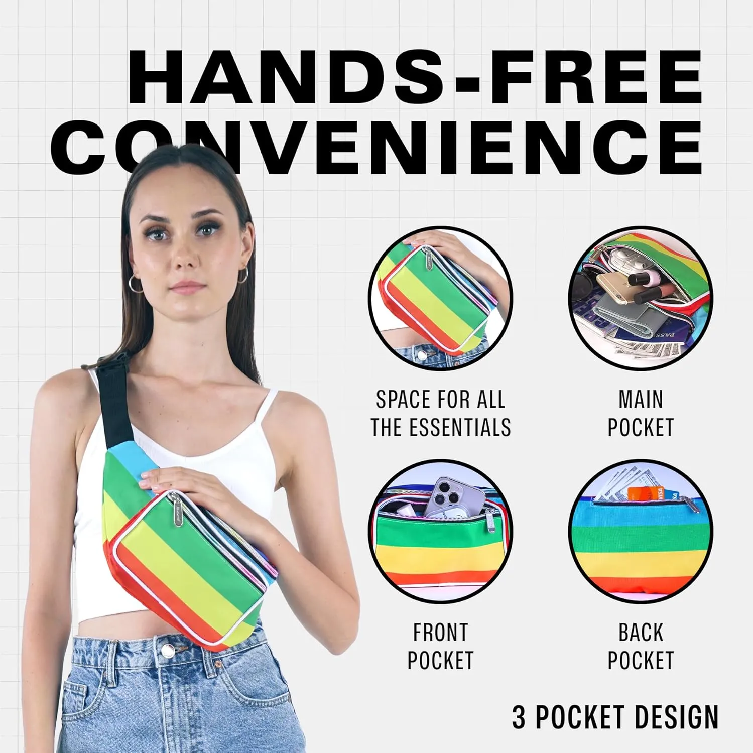 Rainbow Fanny Pack Belt Bag I Mens Fanny Packs for Women Fashionable - Crossbody Bag Bum bag Waist Bag Waist Pack - For Halloween costumes, for Hiking, Running, Travel, Waterproof and more