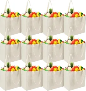 Reginary 12 Pack Canvas Grocery Bag Large Blank Shopping Tote Bags Reusable Pouches Bulk with Handle, 14 x 14 x 7.9''