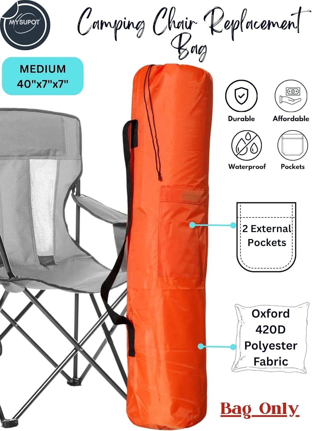 Replacement Bag for Folding Camping Chair, Portable Camp Chair, Hammock, Yoga Mat, Umbrella, Tents, Tripods, Fishing Poles - 420D Oxford Polyester Fabric