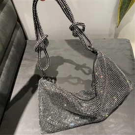 Rhinestone Hobo Bag For Women Chic Sparkly Evening Handbag Shiny Silver Clutch Bling Purse For Party Club Wedding