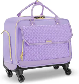 Rolling Teacher Bag, Briefcase for Women with 4 Spinner Wheels, Roller Laptop Bag for Work with Leather Handle, Womens Travel Carry On, TSA Friendly Design, Purple