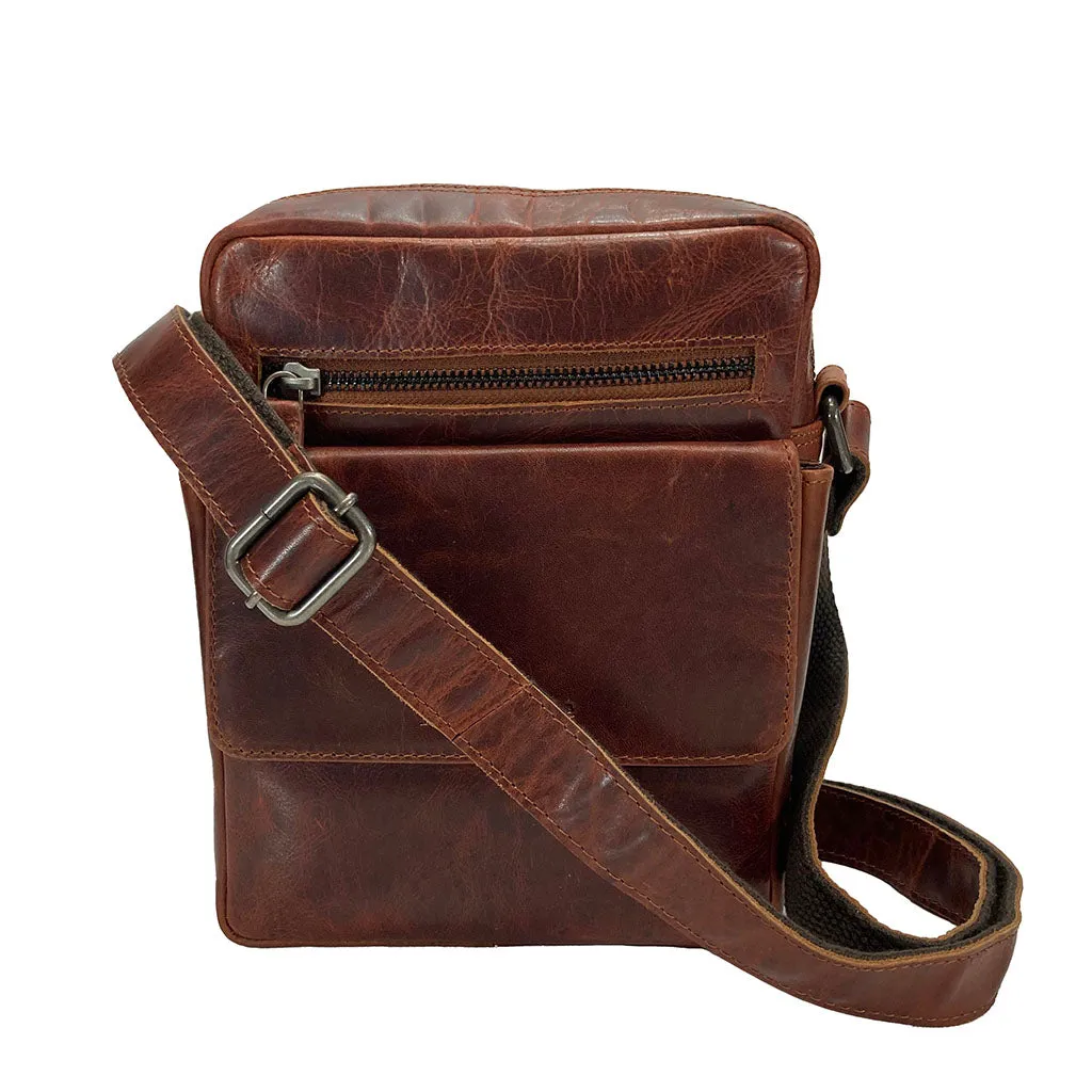 Rowallan Trojan Leather Messenger Cross Body Bag - Style: 31-2909 Cognac
