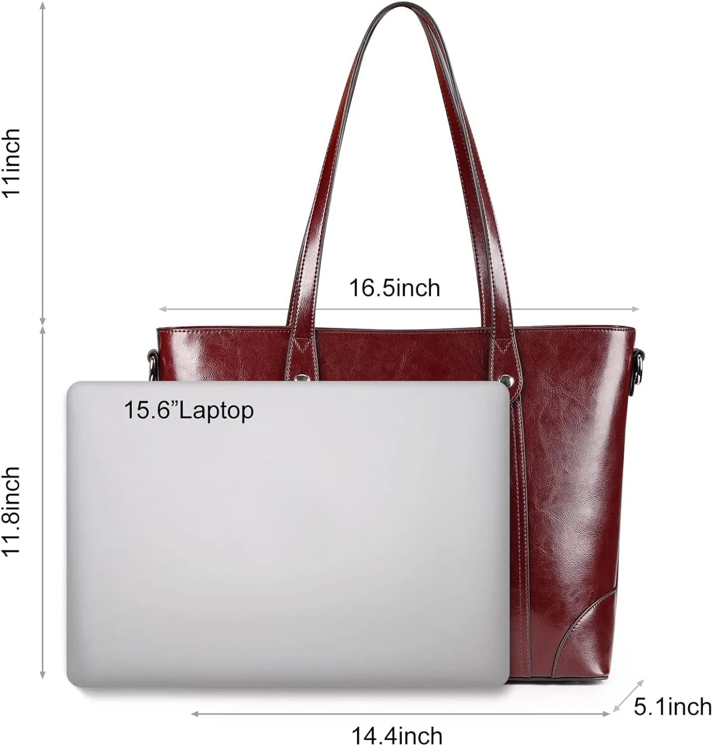 S-ZONE Leather Tote Bag for Women Office Shoulder Handbag 15.6 Inch Work Laptop Briefcase