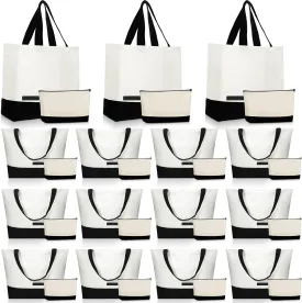 Sanwuta 30 Pcs Canvas Tote Bags Bulk with Zipper Cosmetic Bags 18.5" Reusable Cotton Canvas Shopping Bags with Handles