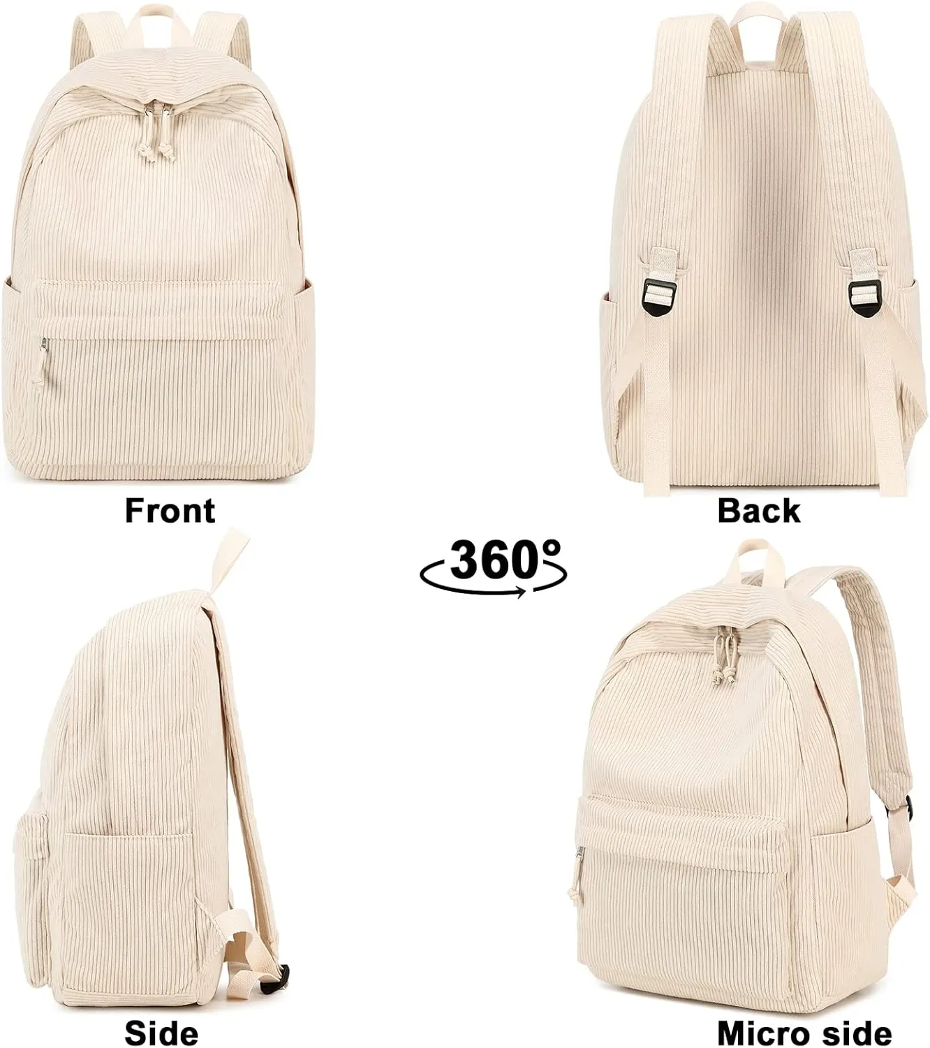 School Backpack for Teens Large Corduroy Bookbag Lightweight 17 inch Laptop Bag for Girls Women Casual High School College (Corduroy-Beige)
