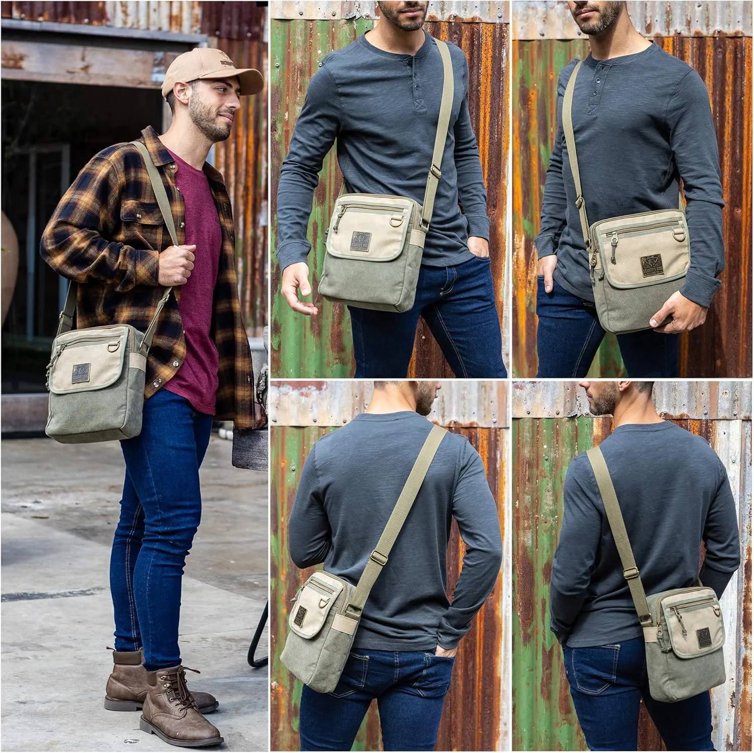 SCRUFFY DOG Crossbody Messenger Bag for Men and Women - Canvas Shoulder Bags with Adjustable Strap - Small - 11 inch