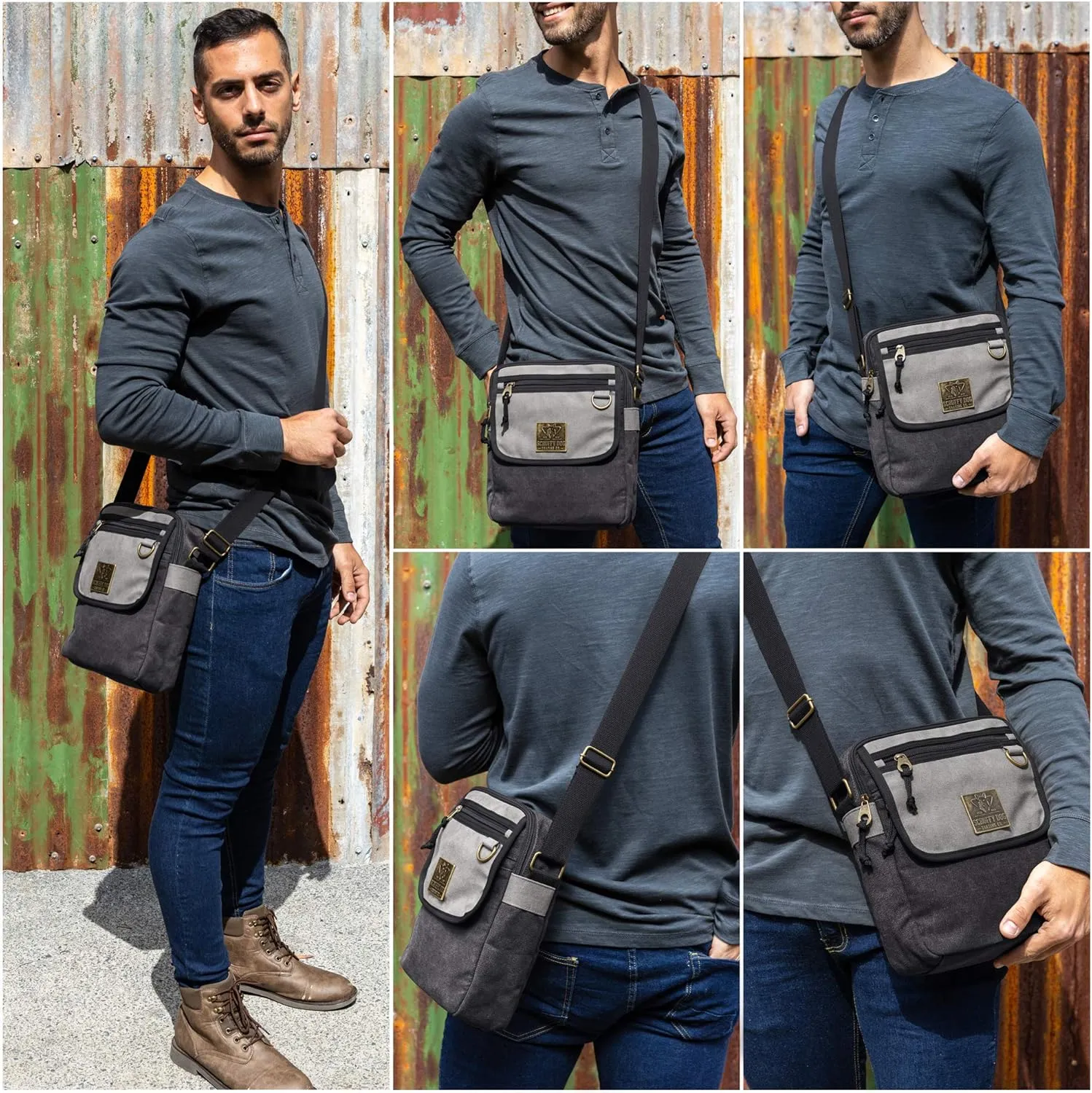 SCRUFFY DOG Crossbody Messenger Bag for Men and Women - Canvas Shoulder Bags with Adjustable Strap - Small - 11 inch