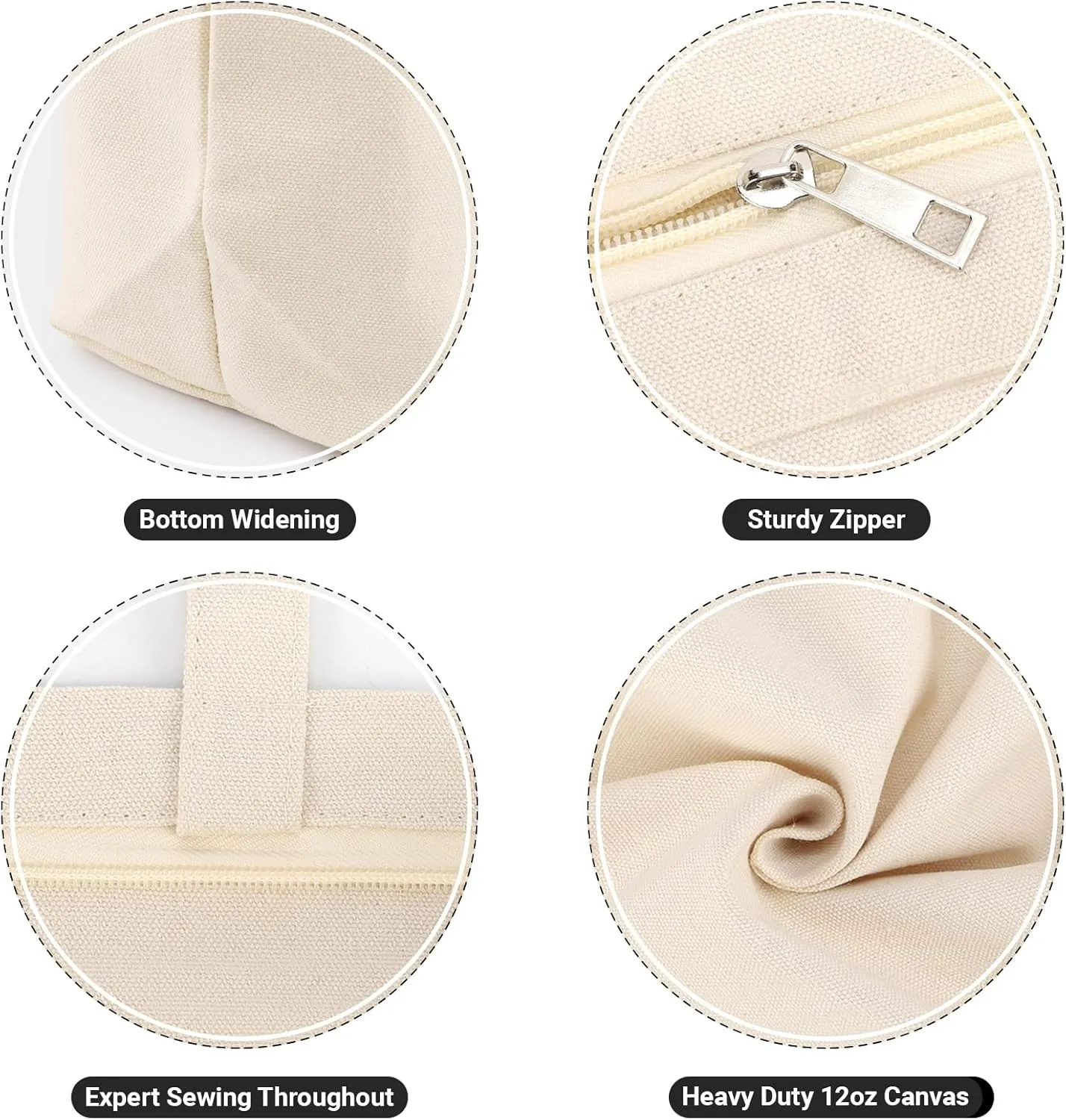 Segarty Canvas Bag with Zipper, 6 Pack 18x15 Blank Canvas Tote Bags for Women, Reusable Canvas Bags Aesthetic with Natural Cotton Cloth, Shoulder Strap, Bulk for DIY, Grocery, Beach, TravelGift