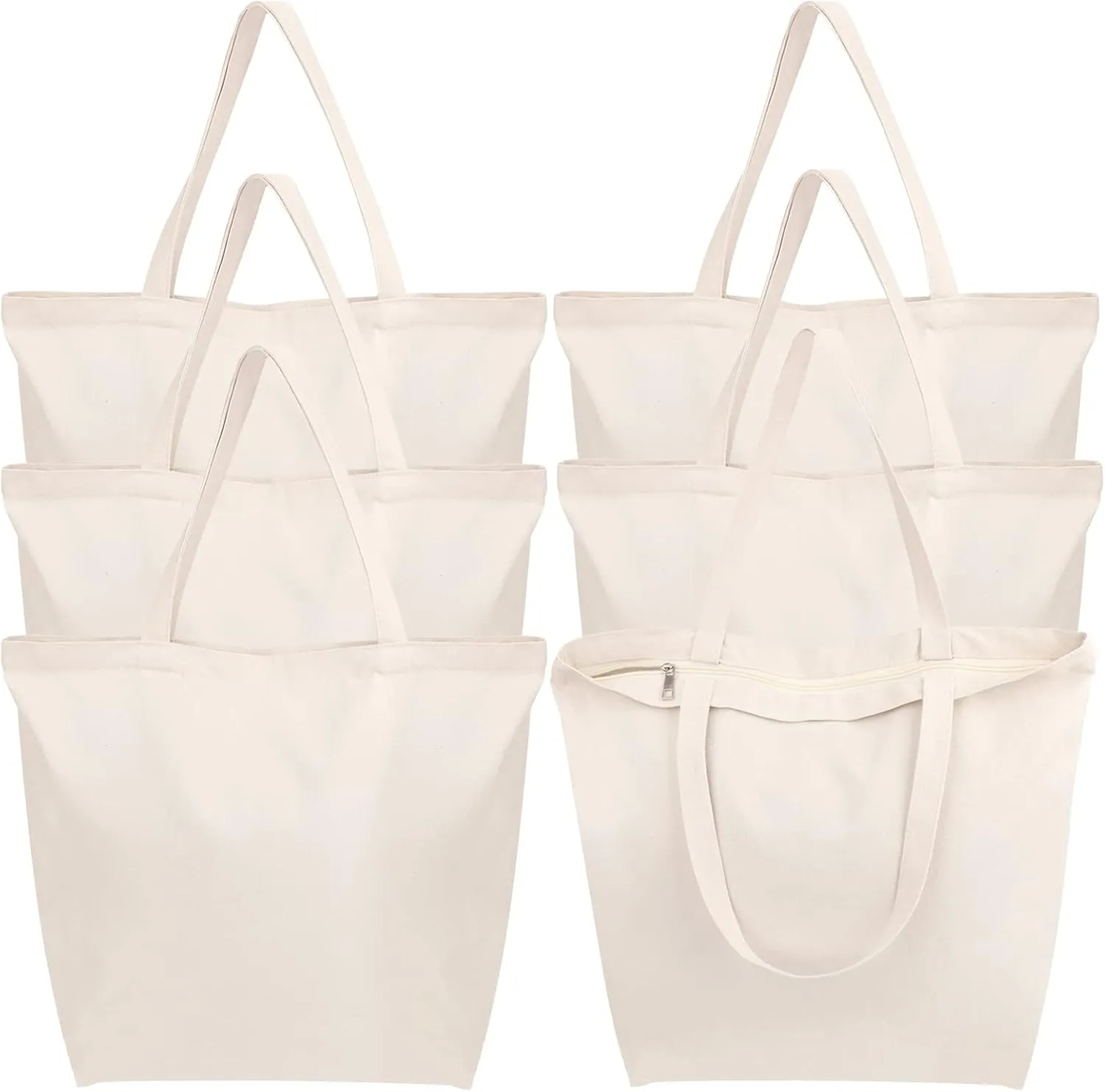 Segarty Canvas Bag with Zipper, 6 Pack 18x15 Blank Canvas Tote Bags for Women, Reusable Canvas Bags Aesthetic with Natural Cotton Cloth, Shoulder Strap, Bulk for DIY, Grocery, Beach, TravelGift
