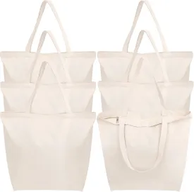 Segarty Canvas Bag with Zipper, 6 Pack 18x15 Blank Canvas Tote Bags for Women, Reusable Canvas Bags Aesthetic with Natural Cotton Cloth, Shoulder Strap, Bulk for DIY, Grocery, Beach, TravelGift