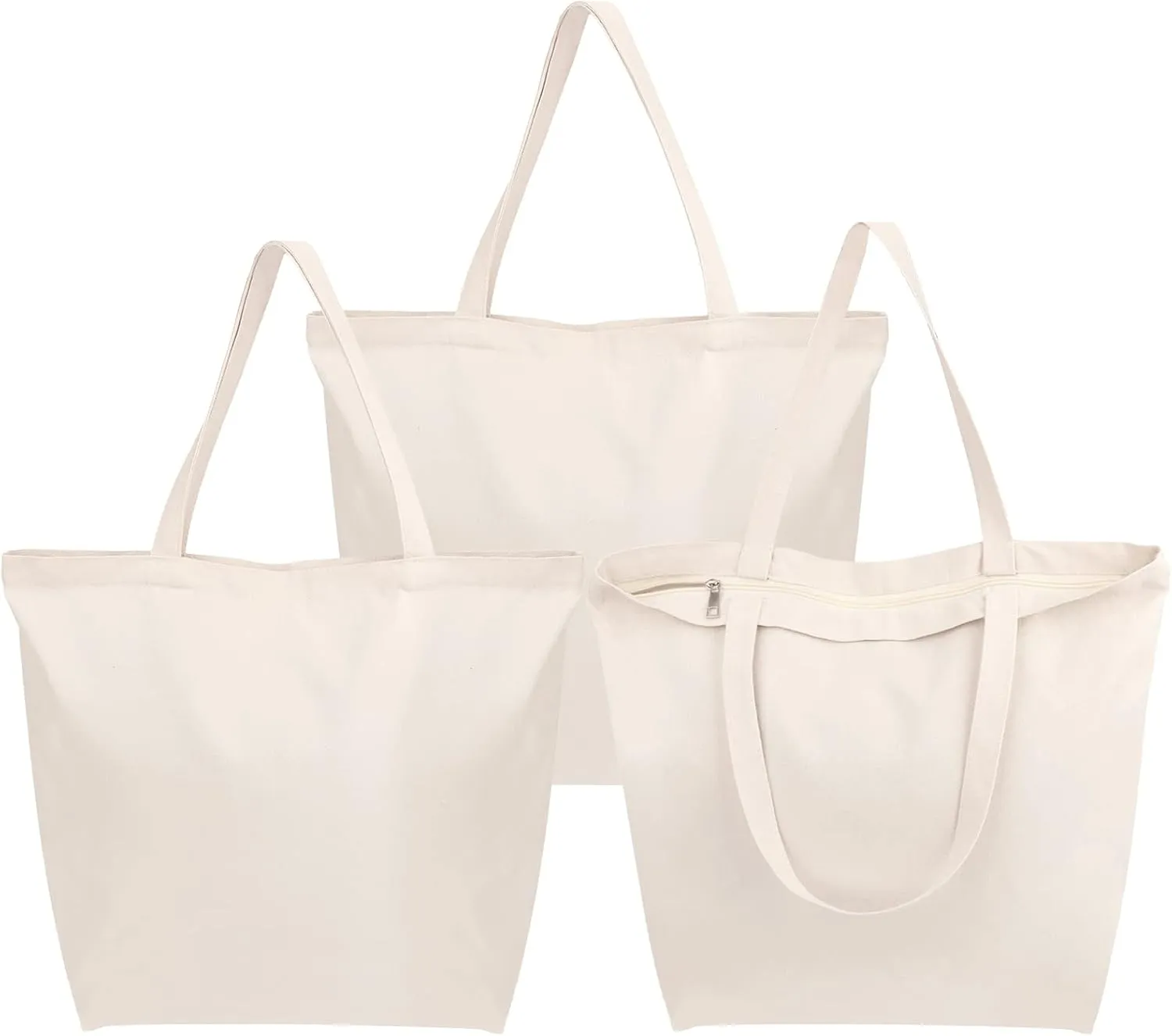 Segarty Canvas Tote Bag with Zipper, 3 Pack 18x15 Blank Canvas Bags for Women, Reusable Canvas Tote Aesthetic with Natural Cotton Cloth, Shoulder Strap, Bulk for DIY, Grocery, Beach, TravelGift