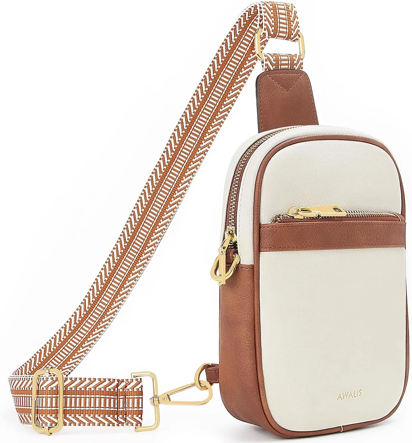 Sling Bag for Women, Anti Theft Crossboy Bags for Women, Vegan Pu Leather Small Fanny Pack Sling Backpack Travel Purses with Guitar Strap Adjustable, Beige/Brown