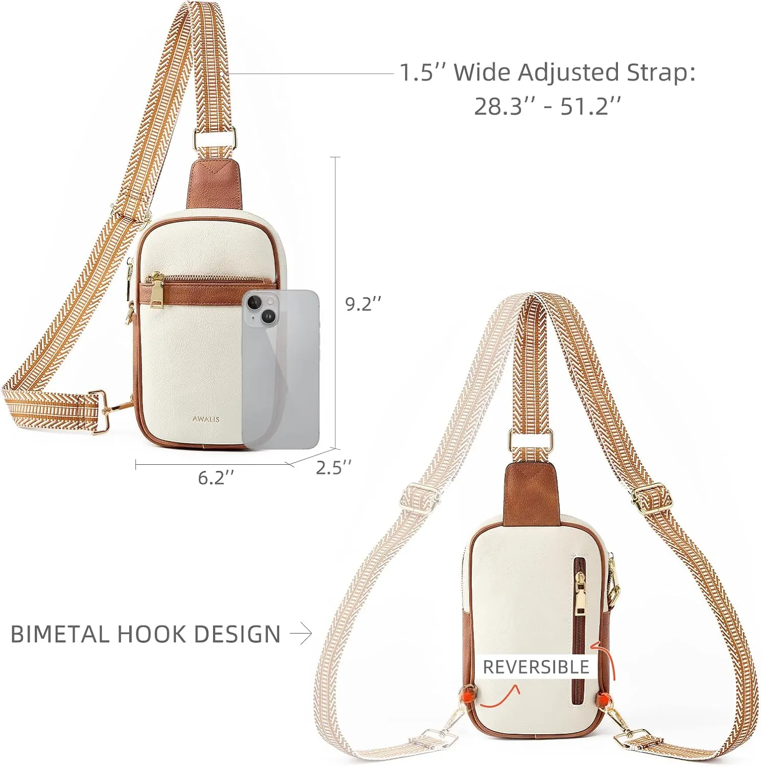 Sling Bag for Women, Anti Theft Crossboy Bags for Women, Vegan Pu Leather Small Fanny Pack Sling Backpack Travel Purses with Guitar Strap Adjustable, Beige/Brown
