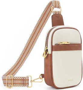 Sling Bag for Women, Anti Theft Crossboy Bags for Women, Vegan Pu Leather Small Fanny Pack Sling Backpack Travel Purses with Guitar Strap Adjustable, Beige/Brown