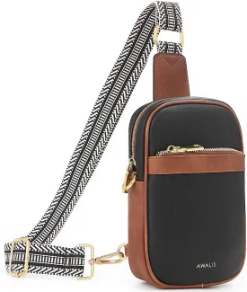 Sling Bag for Women Cross Body Purse, Small Sling Bag Vegan Leather Anti Theft Crossbody Bags for Women, Fanny Packs for Men Chest Bag with Adjustable Guitar Strap, Black