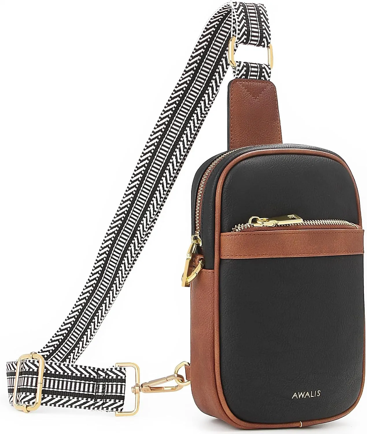 Sling Bag for Women Cross Body Purse, Small Sling Bag Vegan Leather Anti Theft Crossbody Bags for Women, Fanny Packs for Men Chest Bag with Adjustable Guitar Strap, Black