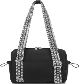 Small Gym Bag for Women Mini Duffle Bag with Guitar Strap, Lightweight Waterproof Cute Tote with Wet Compartment for Girls Workout Sport Travel, Black