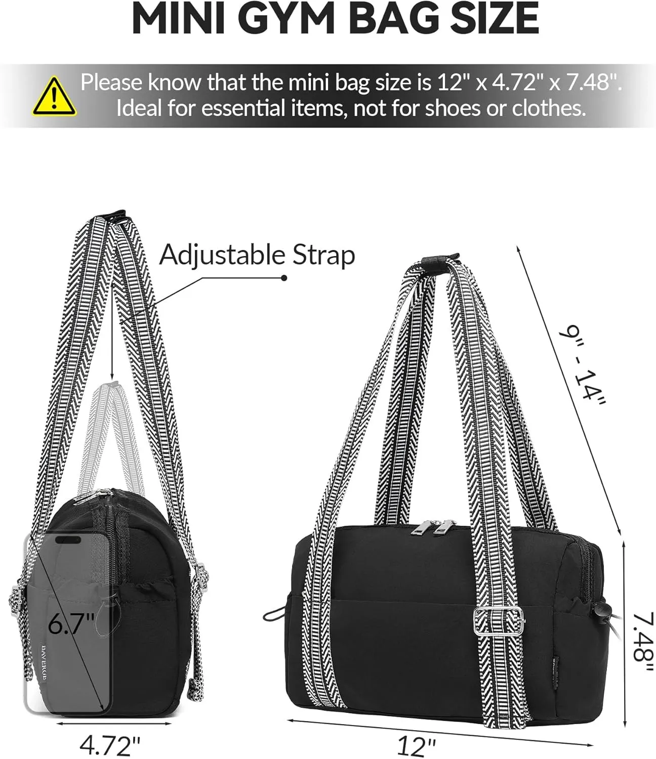 Small Gym Bag for Women Mini Duffle Bag with Guitar Strap, Lightweight Waterproof Cute Tote with Wet Compartment for Girls Workout Sport Travel, Black
