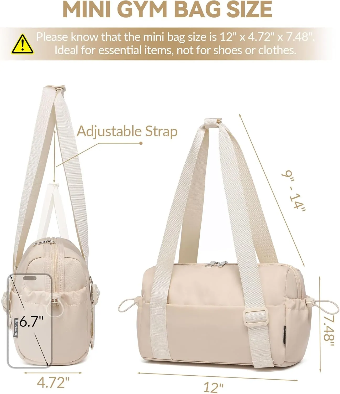 Small Gym Bag for Women Mini Duffle Bag with Wet Compartment, Lightweight Waterproof Cute Tote for Girls Workout Sport Travel,Beige
