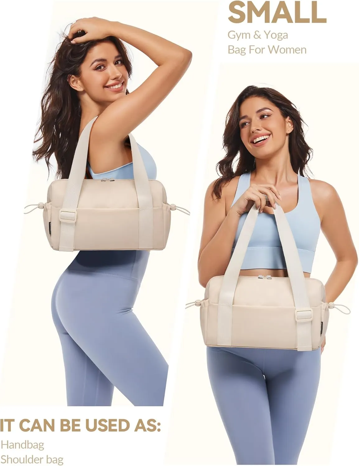 Small Gym Bag for Women Mini Duffle Bag with Wet Compartment, Lightweight Waterproof Cute Tote for Girls Workout Sport Travel,Beige