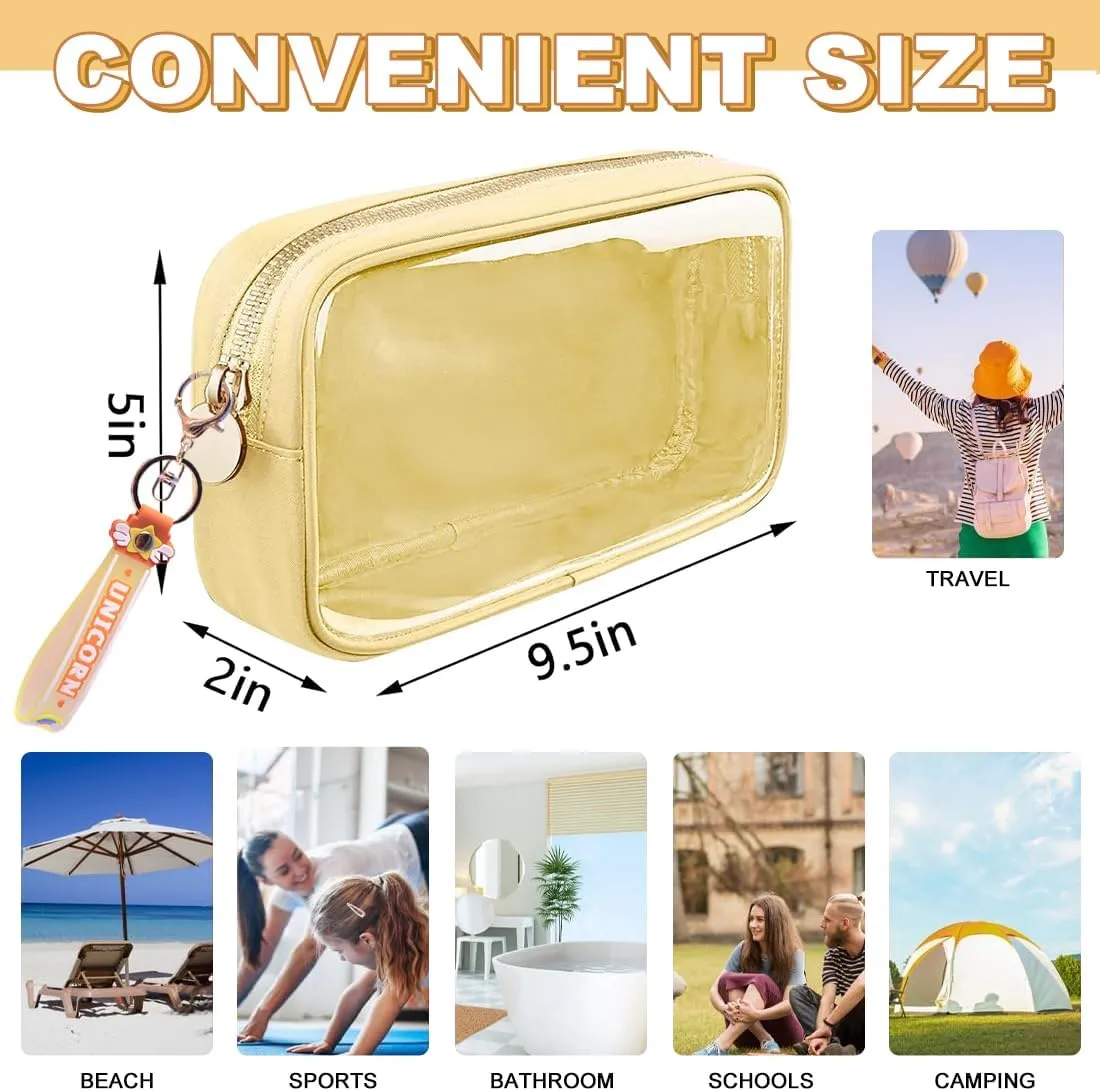 Small Yellow Makeup Bag, Waterproof Travel Cosmetic Organizer with Zipper, Clear PVC & Nylon, Compact & Practical, Versatile Usage