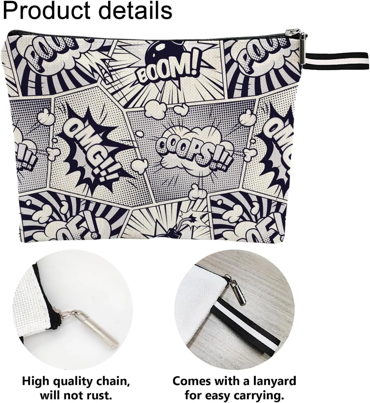 Superhero Action Sign Portable Cosmetic Bag - Dynamic Design for Every Adventure, Comics Superheros Makeup Bag Travel Toiletry Bag Superhero Themed Merchandise Gift for Heros Fans