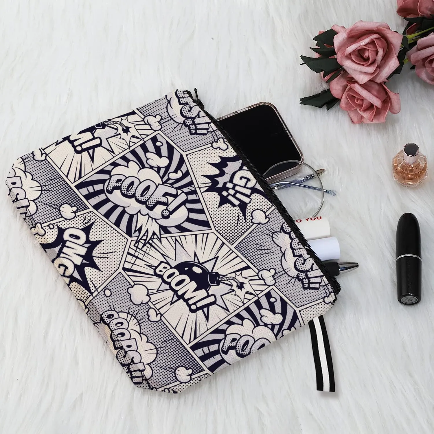 Superhero Action Sign Portable Cosmetic Bag - Dynamic Design for Every Adventure, Comics Superheros Makeup Bag Travel Toiletry Bag Superhero Themed Merchandise Gift for Heros Fans
