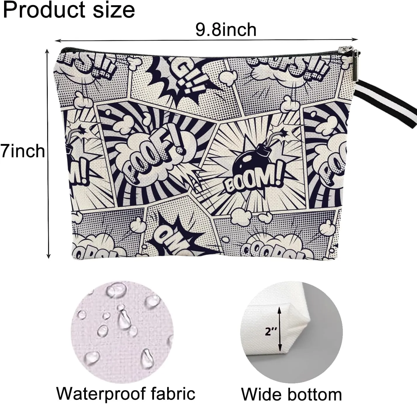 Superhero Action Sign Portable Cosmetic Bag - Dynamic Design for Every Adventure, Comics Superheros Makeup Bag Travel Toiletry Bag Superhero Themed Merchandise Gift for Heros Fans
