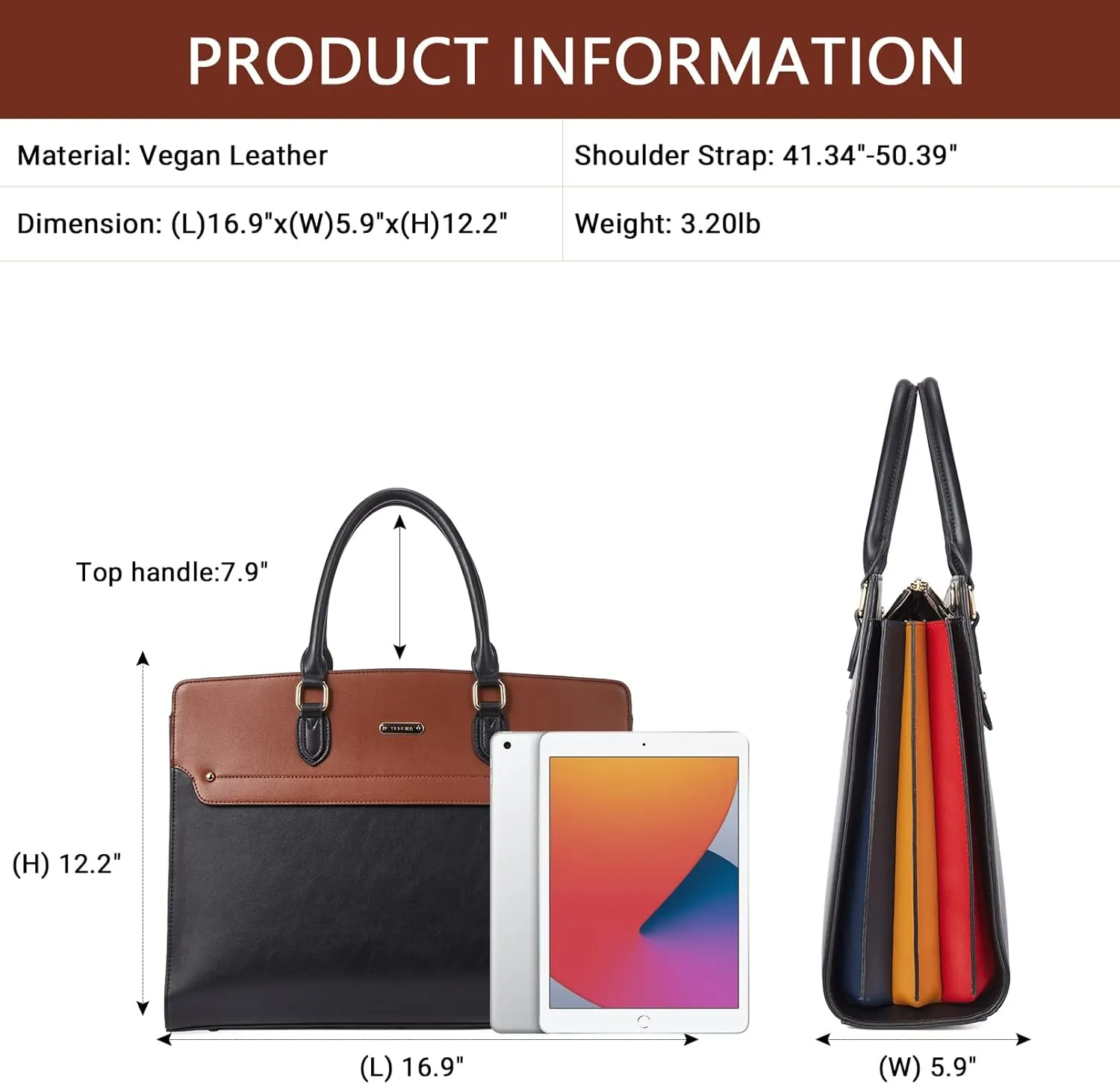 Telena Laptop Tote Bag for Women, 15.6 Inch Shoulder Tote Bag Leather Briefcase for Women, Large Capacity Handbag Bags