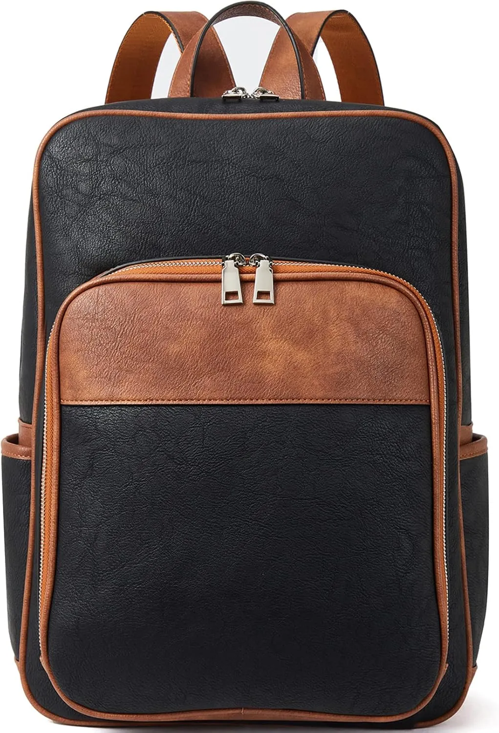 Telena Leather Laptop Backpack for Women Business Casual College Bags Black-Brown