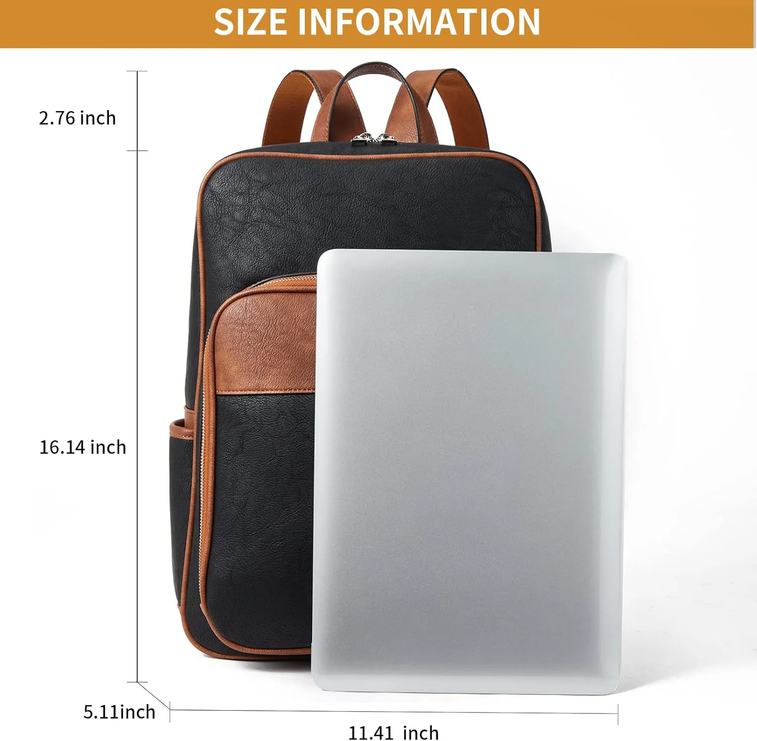 Telena Leather Laptop Backpack for Women Business Casual College Bags Black-Brown