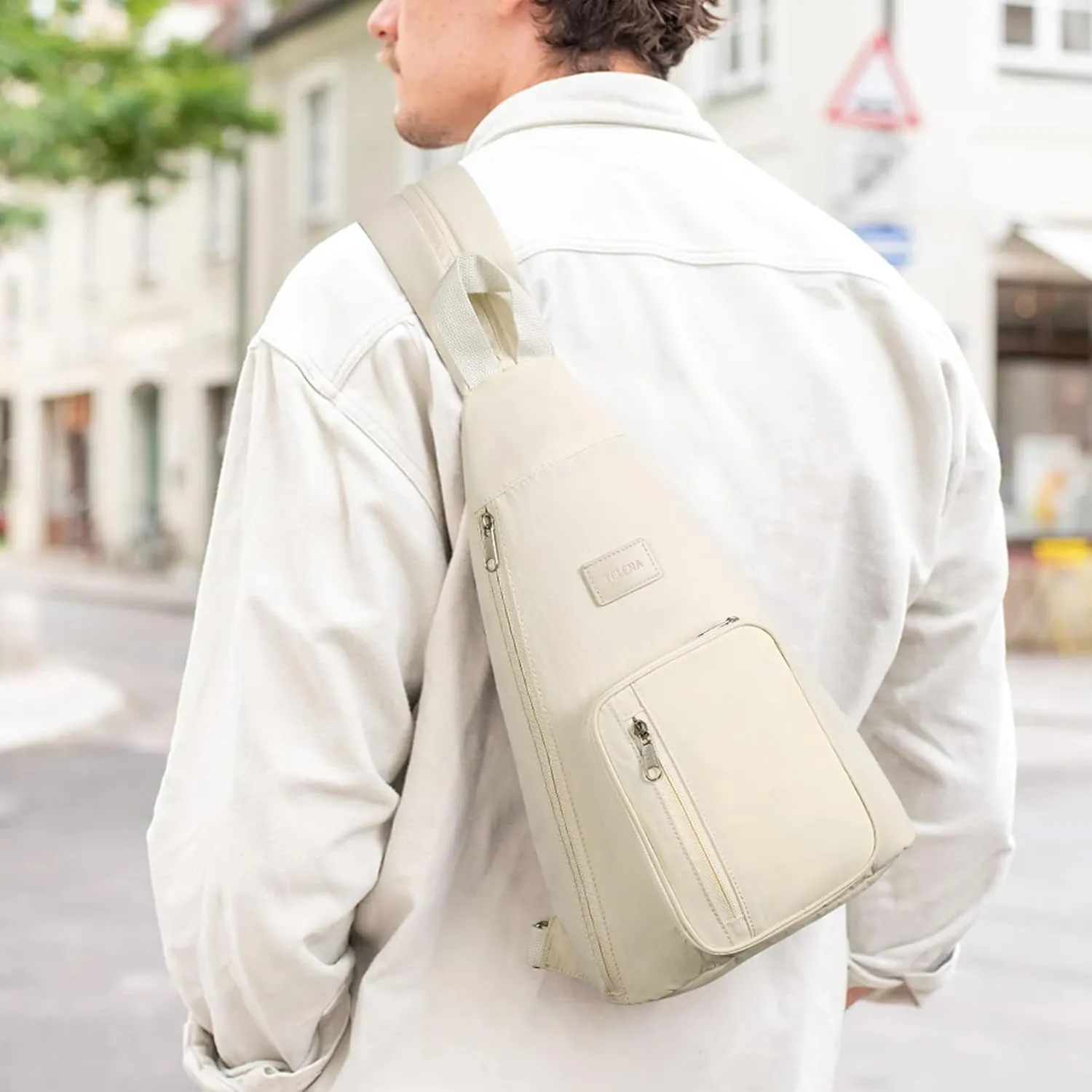 Telena Sling Bag Crossbody Backpack for Women Men 2 in 1 Lightweight Chest Bag Casual Daypack Backpacks for Travel Hiking Beige