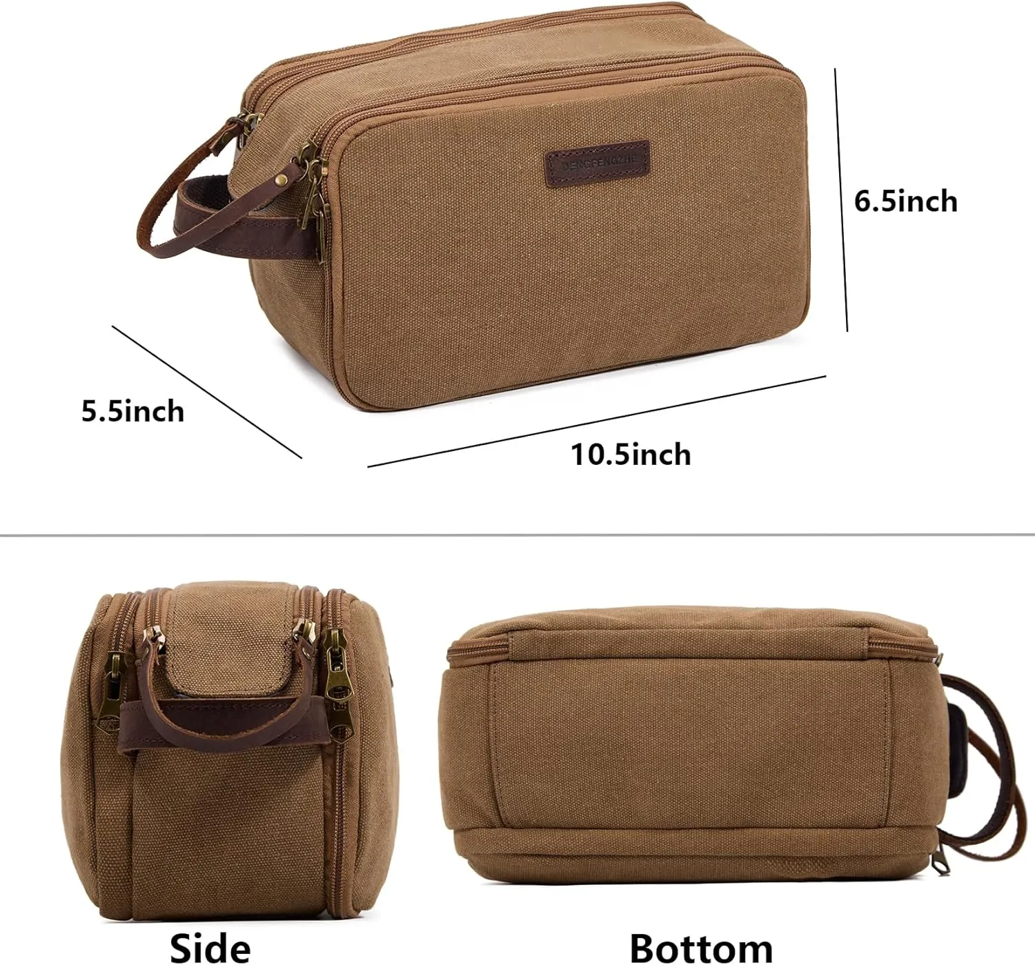 Toiletry Bag for Men,Canvas Travel Toiletry Organizer Dopp Kit Large Capacity Water Resistant Shaving Bag for Toiletries Accessories (Brown, Medium)