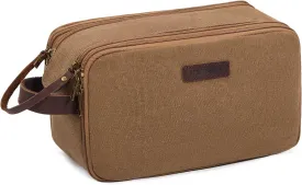 Toiletry Bag for Men,Canvas Travel Toiletry Organizer Dopp Kit Large Capacity Water Resistant Shaving Bag for Toiletries Accessories (Brown, Medium)