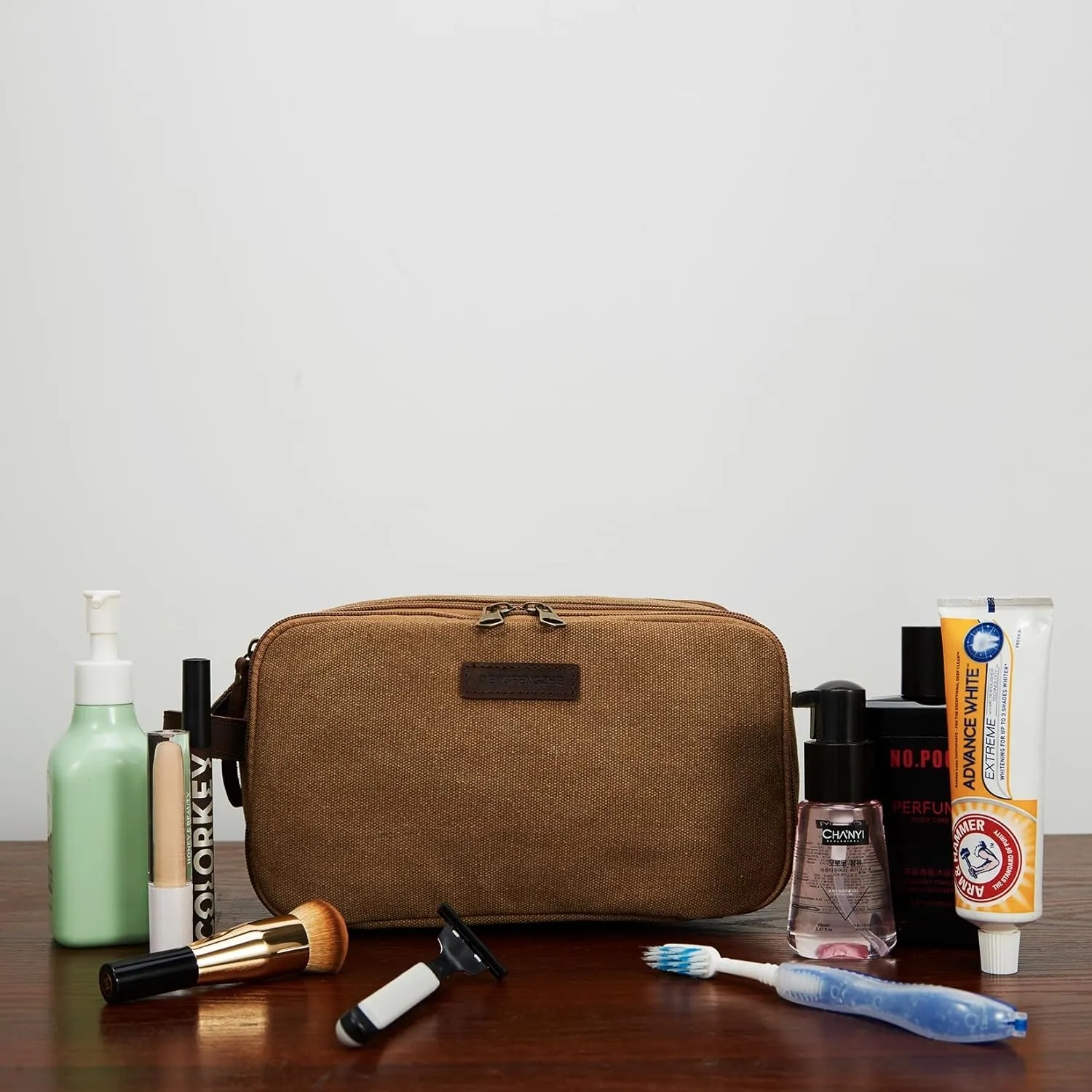 Toiletry Bag for Men,Canvas Travel Toiletry Organizer Dopp Kit Large Capacity Water Resistant Shaving Bag for Toiletries Accessories (Brown, Medium)