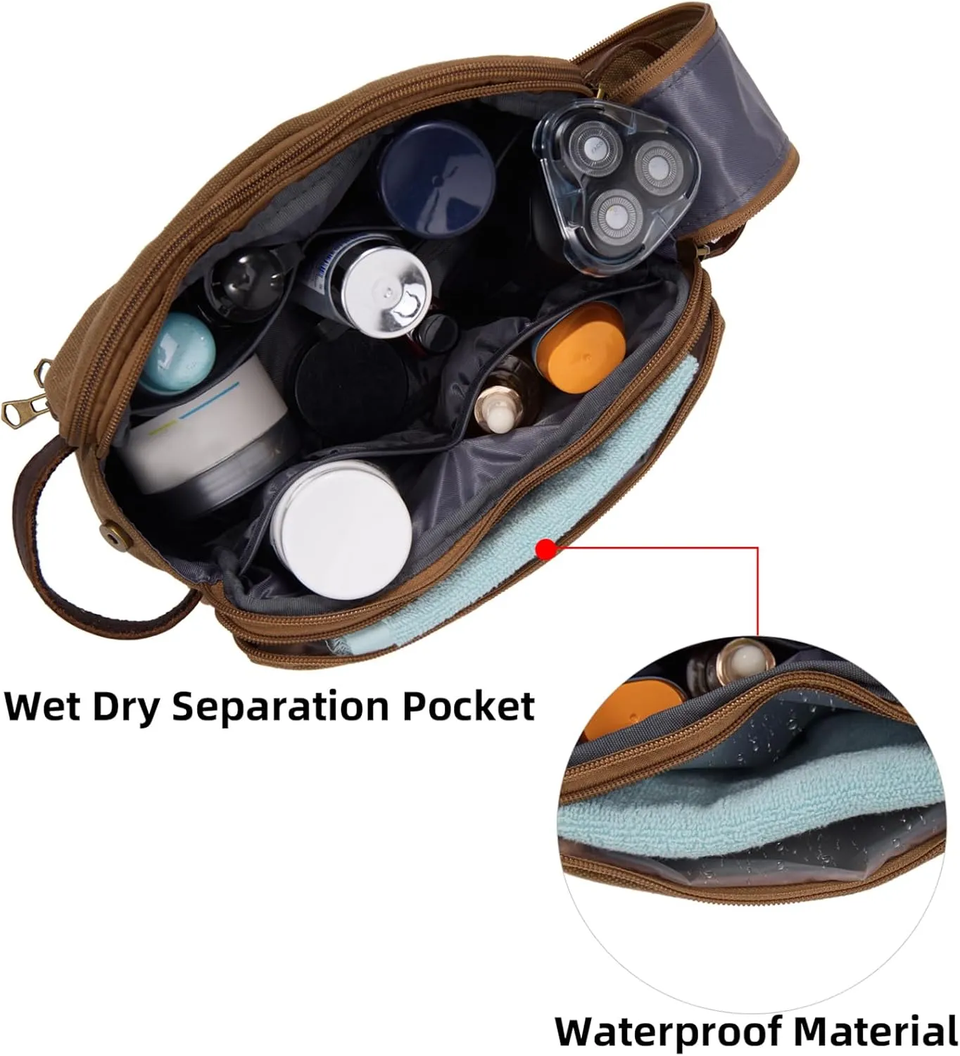 Toiletry Bag for Men,Canvas Travel Toiletry Organizer Dopp Kit Large Capacity Water Resistant Shaving Bag for Toiletries Accessories (Brown, Medium)