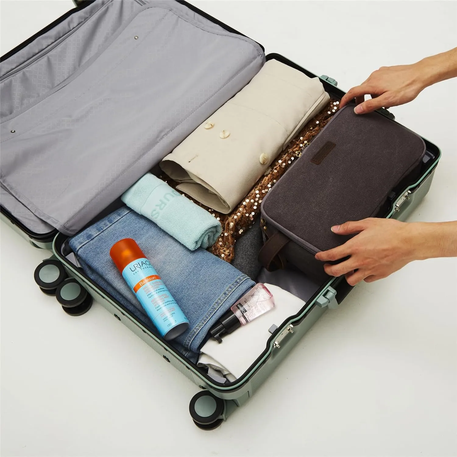 Toiletry Bag for Men,Canvas Travel Toiletry Organizer Dopp Kit Large Capacity Water Resistant Shaving Bag for Toiletries Accessories (Grey, Medium)