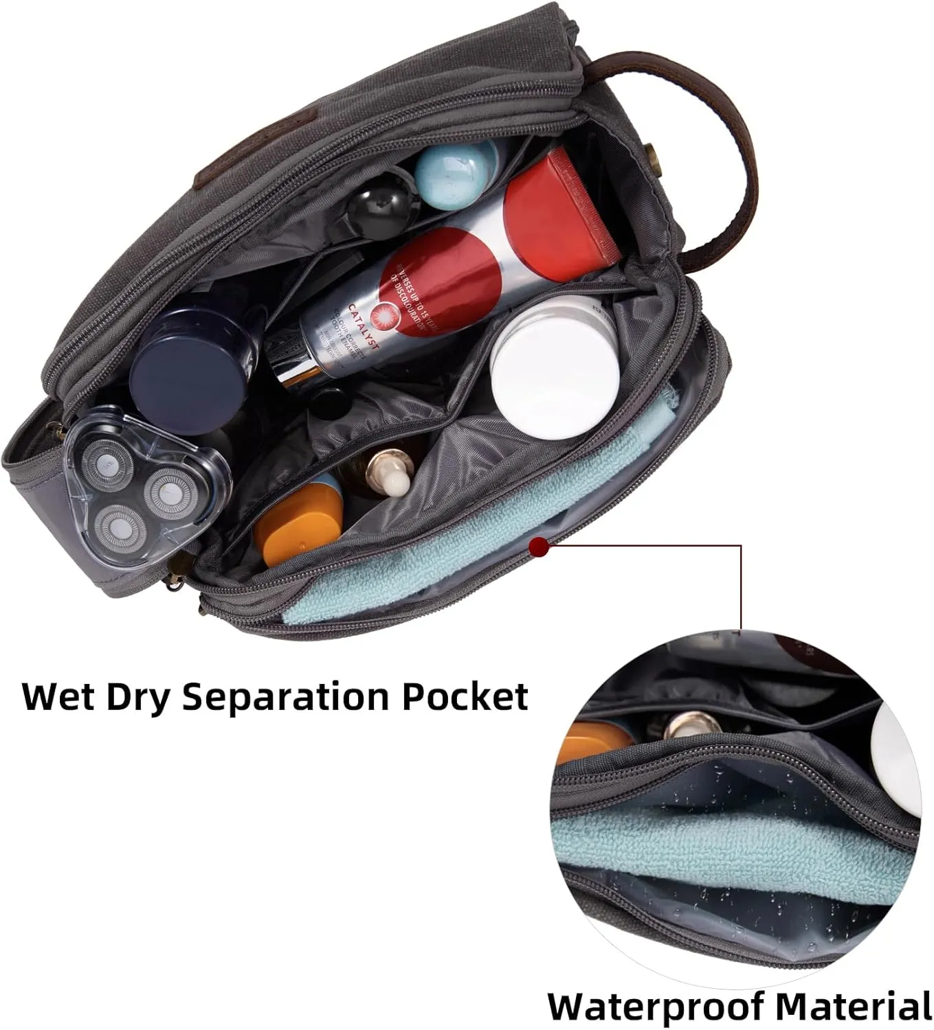 Toiletry Bag for Men,Canvas Travel Toiletry Organizer Dopp Kit Large Capacity Water Resistant Shaving Bag for Toiletries Accessories (Grey, Medium)