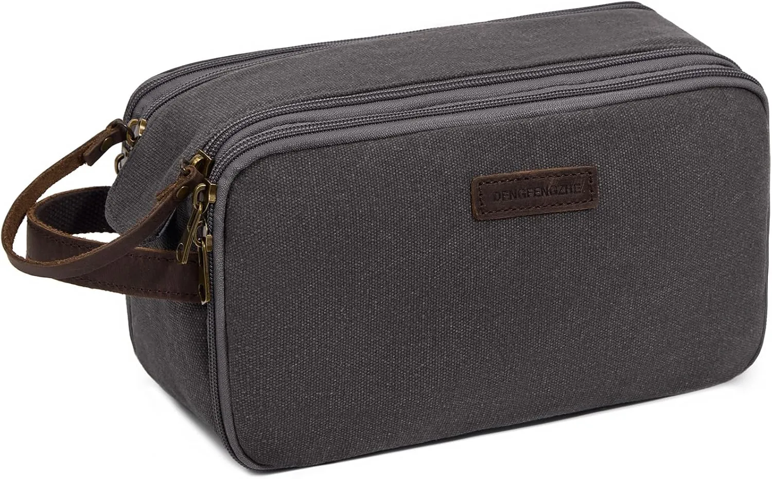 Toiletry Bag for Men,Canvas Travel Toiletry Organizer Dopp Kit Large Capacity Water Resistant Shaving Bag for Toiletries Accessories (Grey, Medium)