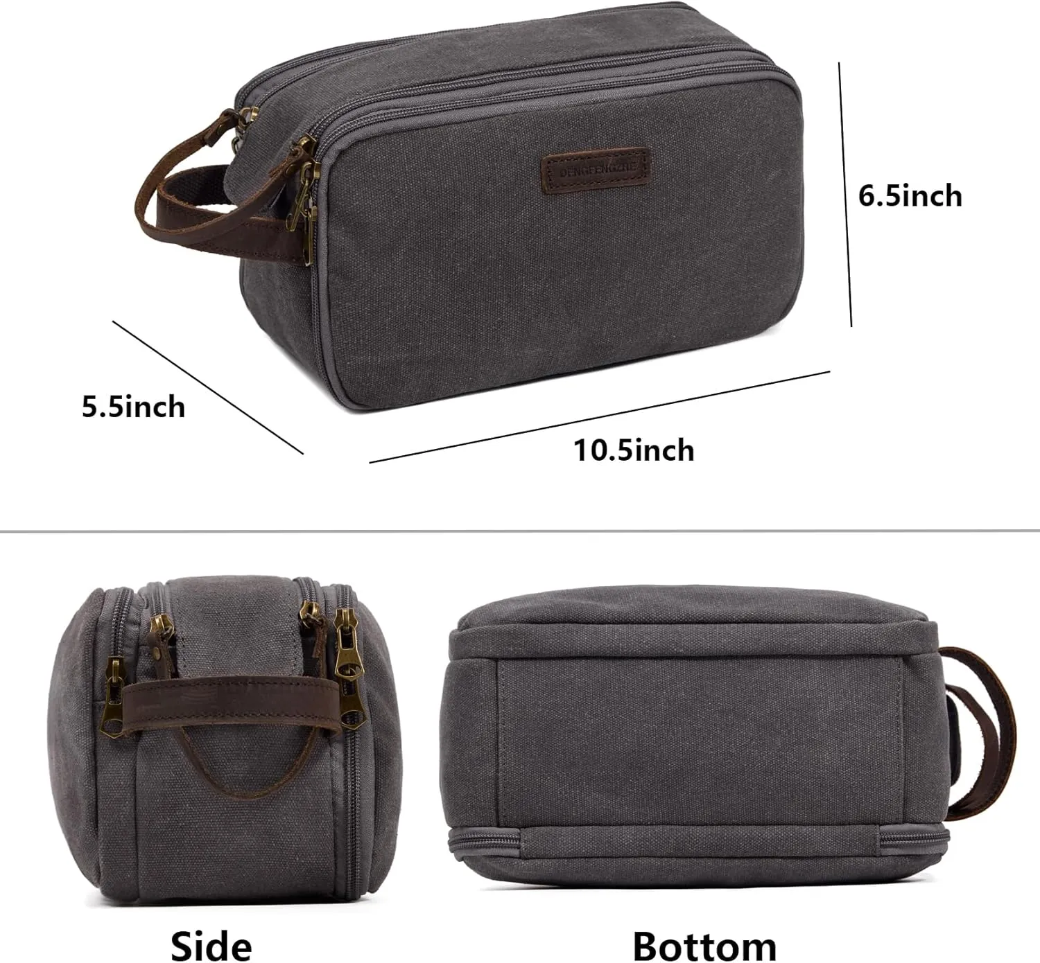 Toiletry Bag for Men,Canvas Travel Toiletry Organizer Dopp Kit Large Capacity Water Resistant Shaving Bag for Toiletries Accessories (Grey, Medium)