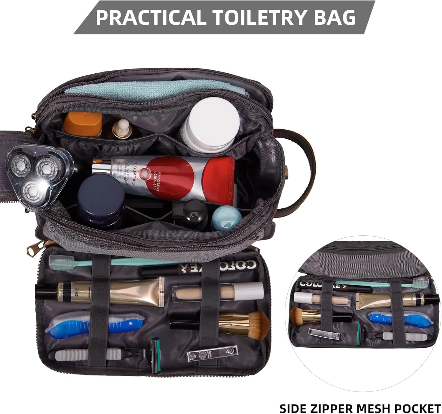Toiletry Bag for Men,Canvas Travel Toiletry Organizer Dopp Kit Large Capacity Water Resistant Shaving Bag for Toiletries Accessories (Grey, Medium)